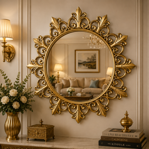 Botanic Blossom Hand Carved Wooden Floral Wall Mirror Antique Gold Finish Decorative Accent Mirror Luxury Home Decor - Product Image 3