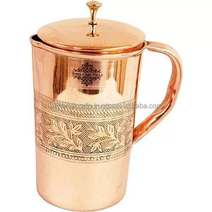 Carafe en cuivre pur imprimée de galets de verre marin multicolores, pour boissons ayurvédiques, avec bouton de couvercle en laiton, artisanat Ali - Product Image 6