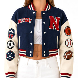 Chaquetas Varsity de Lana Cortas para Mujer, de Alta Calidad, a la Moda, Transpirables, Bordadas, de Manga Larga para Damas - Product Image 1