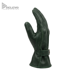 Wholesale Men's Men's Dark Green Genuine Leather Riding Gloves, Biker Gloves Adjustable Wrist <b>Strap</b> OEM, Fully Customized - Product Image 2