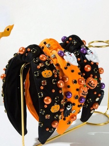 Best Designer Colorful <b>Halloween</b> Beaded <b>Headband</b> Collection Handmade Ghost Pumpkin Bat Knotted Hair Accessories for Women & Girl - Product Image 3