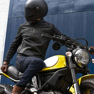 Classic <b>Long</b> Thin Cowhide Canvas <b>Leather</b> <b>Jacket</b> for Men Motorbike Vintage Biker Cafe Racer Style Europe Trend - Product Image 3
