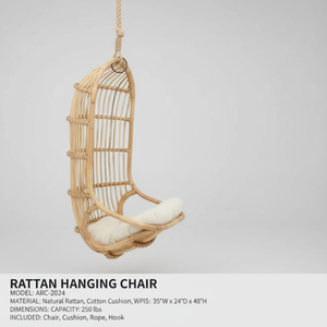 Silla colgante moderna de ratán, silla columpio de mimbre tejida a mano con cojín para interiores, exteriores, balcón, patio, muebles de jardín - Product Image 3