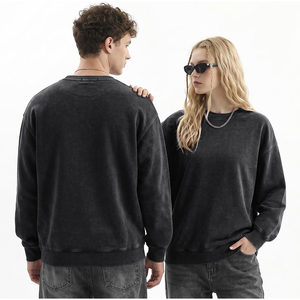 Sudadera de cuello redondo extragrande negra con lavado ácido para hombre, estilo vintage, manga larga, OEM ODM, colección 2026 Harry Johnson Production - Product Image 6