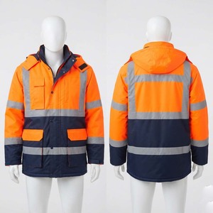 <b>Mens</b> Work <b>Jacket</b> 300D Oxford Polyester 225 GSM High Visibility Orange Navy Reflective Tape Hooded <b>Utility</b> <b>Jacket</b> Custom Logo - Product Image 1