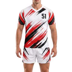 Five B Men's White Red Black Sublimated Rugby Jersey Short Sleeve V-Neck Moisture Wicking Athletic Fit Team Number 9 - Product Image 5