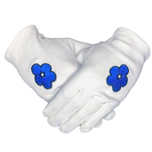 Guantes de algodón blancos con bordado de flores azules hasta la muñeca, guantes casuales de algodón, guantes de regalia masónica. - Product Image 1