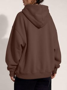 Sudadera con Capucha Marrón para Hombre, Manga Larga, Tejido de Punto, Color Sólido, Estilo Otoñal, Sin Forro - Product Image 6