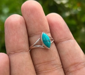 925 Sterling Silver Turquoise <b>Stack</b> <b>Ring</b> Handmade Minimalist Gemstone <b>Ring</b> Bohemian Style Fashion Jewelry Gift for Women - Product Image 2