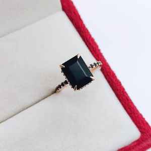 <b>Black</b> <b>Onyx</b> Ring Emerald Cut Statement Ring 925 Sterling Silver 14K Rose Gold Plated <b>Black</b> Stone Ring - Product Image 5