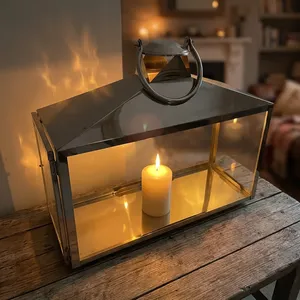 ARTISAN DESIGN Metal steel <b>Lantern</b> <b>Candle</b> Holder with Glass Panels and Handle for Home Decoration wedding party gift <b>lantern</b> - Product Image 1