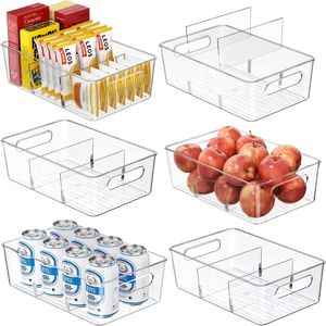 Set di 6 Organizzatori Trasparenti in Plastica per Dispensa con 2 Divisori, Contenitori in Acrilico per Cucina e Frigorifero - Product Image 1