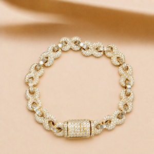 Pulsera de Cadena con Diamantes Redondos Engastados, Oro Amarillo Vermeil de 14K, Micro Pavé de Moissanita, Joyería Hip Hop, Accesorio de Moda - Product Image 1