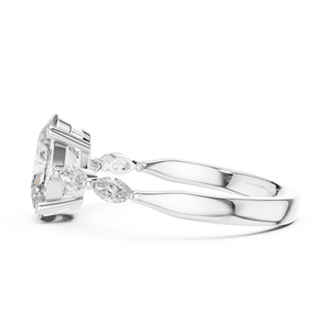Bague de fiançailles Vinson Project Art Déco style vintage avec moissanite taille ovale et grappes marquises en acier inoxydable plaqué or 14 carats - Product Image 2