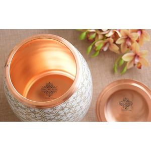Distributeur d'eau chaude et froide en cuivre Craft India Overseas, couleur or blanc avec robinet à motif floral, réutilisable pour usage domestique - Product Image 2