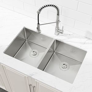 Lavello da cucina a doppia vasca incasso fatto a mano 84x48 cm con rubinetto, finitura spazzolata, installazione sottopiano - Spedizione solo giorni feriali - Product Image 4