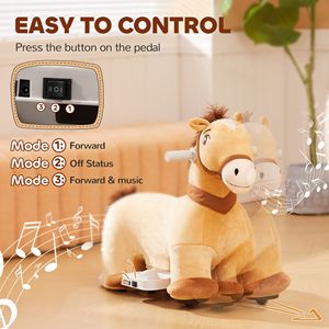 Cavallo a Dondolo Elettrico a Batteria 6V per Bambini 18-36 Mesi, con Musica e Ruote in PU, Colore Marrone - Product Image 6