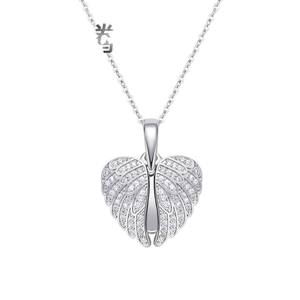 <b>Angel</b> Wings Heart Lab Diamond <b>Charm</b> Custom Jewelry Memorial Rose Gold Photo Pendant Necklace Gift for Women - Product Image 2