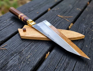 Couteau de chef en acier Damas forgé à la main, lame en acier carbone de 12 pouces, manche en bois, finition satinée, style japonais, couteau de cuisine pour droitier - Product Image 5