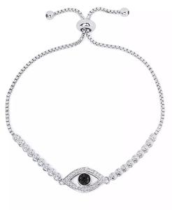 Bracciale in Bolo regolabile con accento di diamante nero in piastra d'argento | Macacy's - Product Image 1