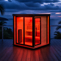 Kabin Sauna Luar Ruangan Kayu Pinus dengan WiFi Pintar Opsional Terapi Cahaya Merah Steam Cube Sauna 2-3 Orang Pemanas Listrik ODM Spa Modern