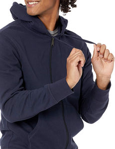 Men's <b>Navy</b> Blue Hooded Zip-Up <b>Sweatshirt</b> Regular Fit Casual Autumn Wear 100% Cotton French Terry Breathable Solid Color - Product Image 5