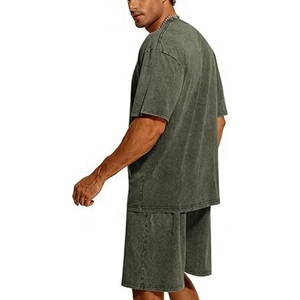 New Design Custom Men Summer Acid Wash Two 2 Piece <b>Set</b> Screen Printing Cropped t Shirt and Shorts <b>Set</b> Men - Product Image 4