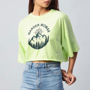 T-shirt court imprimé pour femme, style streetwear tendance, coupe ajustée, décontracté, manches courtes, personnalisation OEM, vente en gros de vêtements - Product Image 1