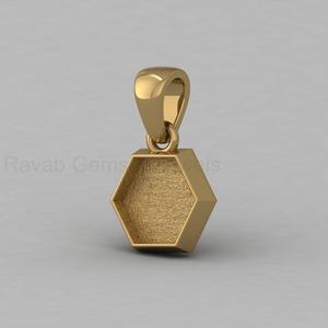 High Quality <b>Solid</b> 925 <b>Silver</b> 14K Gold Plated 10mm Hexagon Blank Bezel Cup Charm Pendant Cabochon Setting DIY Jewelry Finding - Product Image 4