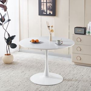 Tavolo Tulip Bianco da 107 cm in MDF Stile Mid-Century per 4-6 Persone con Piedistallo per Spazi Angolari - Product Image 1