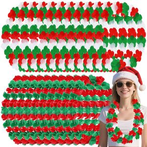 24 Estilos de Guirnaldas Hawaianas de Flores Verdes, Rojas y Blancas para Navidad, Collares Tropicales al por Mayor, Guirnaldas para Baile Luau, Decoraciones de Playa - Product Image 3