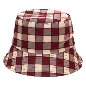 Unisex <b>Purple</b> Black Checkered Bucket <b>Hat</b> Casual Spring Summer Adult Canvas Style - Product Image 5