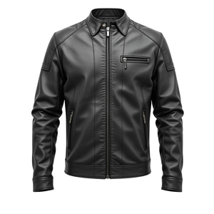 Stylish Cropped <b>Straight</b> Fit Leather Winter <b>Jacket</b> Men Funnel Neck Zip Cowhide Bomber Waterproof Custom <b>Jacket</b> - Product Image 2