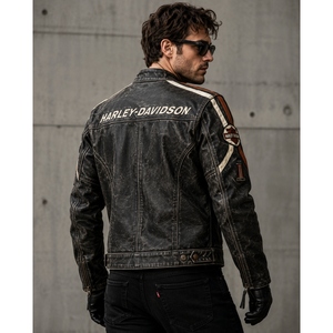 <b>Men's</b> Vintage Distressed Genuine Cowhide Leather Motorcycle <b>Jacket</b> Custom Retro Racing <b>Biker</b> <b>Jacket</b> Stand Collar Leather Coat - Product Image 5
