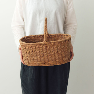 Mini size rattan picnic basket vintage style hand-weaving <b>storage</b> <b>hamper</b> market camping baskets - Product Image 6