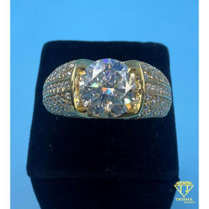 Bague en argent 925 avec diamant de laboratoire rond central et pierres latérales étincelantes, bijoux de mariage de luxe en or - Product Image 2