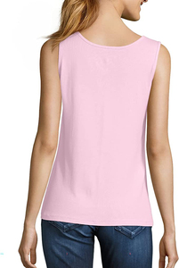 Women's Pink 100% Cotton Eco-Friendly Breathable Scoop Neck Knitted Tank <b>Top</b> Casual Solid Color Regular Length Sleeveless - Product Image 2