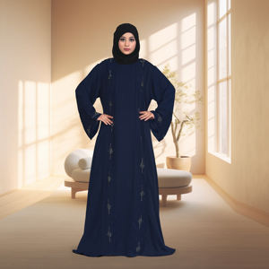 Abaya Holgada de Tela Nida para Eid, con Bordado Minimalista, Corte Recto, Manga Larga, Ropa Modesta para Mujeres Musulmanas, Inspiración Árabe, Atuendo para Ocasiones Especiales - Product Image 2
