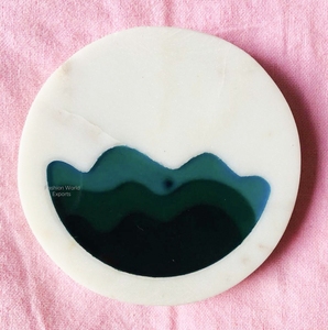 Handmade Wood Inlay Marble Drink Coaster Stylish <b>Tabletop</b> Decor for Coffee & Dining Tables Table Decoration & Accessories - Product Image 6