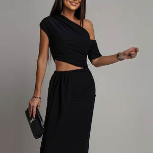 Conjunto de Falda y Top de Dos Piezas Vintage para Mujer, Top Regular, Minifalda, Ropa Deportiva, Ropa de Gimnasio, Ropa Casual de Verano - Product Image 5