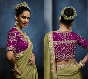 Sari elegante con bordados elaborados con cuentas de vidrio y pedrería. Hermoso atuendo étnico para funciones y festivales. - Product Image 4