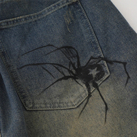 Sokak Modası Eskitme Efektli Yıkanmış Şortlar Örümcek Ağı Asimetrik Bıyıklı Bol Erkek Kot Pantolonları Özelleştirilmiş Püsküllü Bıyıklı Denim Şortlar
