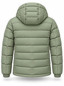 Blouson matelassé vert à capuche pour homme, imperméable, séchage rapide, coupe-vent, décontracté, fermeture éclair, rembourrage en polyester, longueur standard, couleur unie - Product Image 3