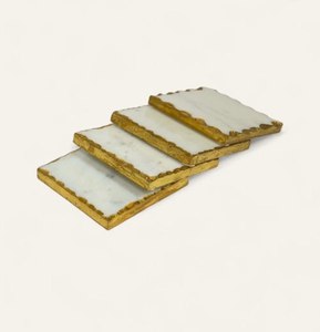Ensemble de dessous-de-verre élégants en marbre naturel, marbre blanc avec bordure dorée, antidérapants, forme carrée, tapis de table et sous-plats - Product Image 5