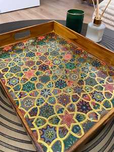 Luxury Durable Eco-Friendly Polished Solid Wooden Handcrafted Rectangle <b>Serving</b> <b>Tray</b> <b>Handles</b> Coffee Table Party Wedding Birthday - Product Image 3