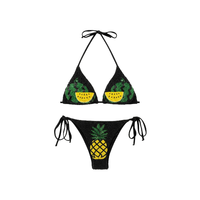Tweedelig bikini-set met fruitmotief, oranje kleur, kralenborduurwerk, halternek en veterstijl, dames strandkleding