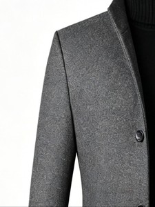<b>Men's</b> Single Breasted Wool <b>Overcoat</b> Notched Lapel Long Thick Slim Fit <b>Black</b> Trench Outerwear Regular Sleeve Woven Fabric - Product Image 3