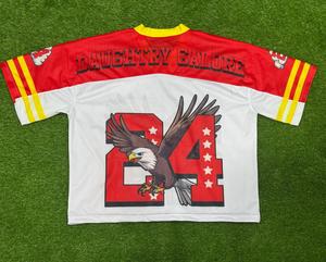SHUJA SPORTS Fly Alone 24, Jersey de Malla para Hombre, Cuello en V, Rojo, Blanco y Amarillo, Impresión por Sublimación, Transpirable, Corte Regular, Diseño Personalizado ODM - Product Image 3