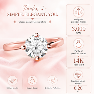 Hermoso Anillo Solitario en Oro Rosa |   Anillo de Oro Rosa de 14K con Diamantes Reales para Mujer |   Joyería de Diseño de Lujo para Fiestas de Compromiso - Product Image 5