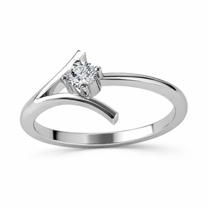 Anillo de Compromiso de Diamantes de Corte Brillante Redondo en Oro Blanco para Mujer, Engaste de Puntas, Estilo Clásico - Product Image 3